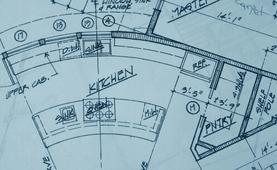 A close up of the kitchen floor plan
